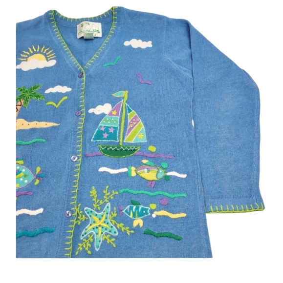 The Quacker Factory Blue Cardigan Seaside Size M - Picture 6 of 9